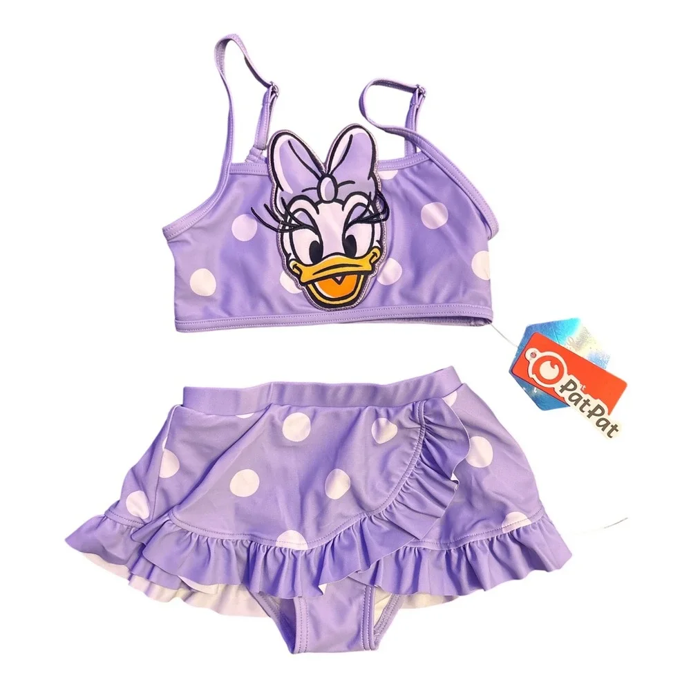 NEW Disney PatPat Daisy Duck Purple Polka Dot 2-Piece Swimsuit 3Y